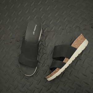 Madden Girl Black Slide Sandals with Cork Sole